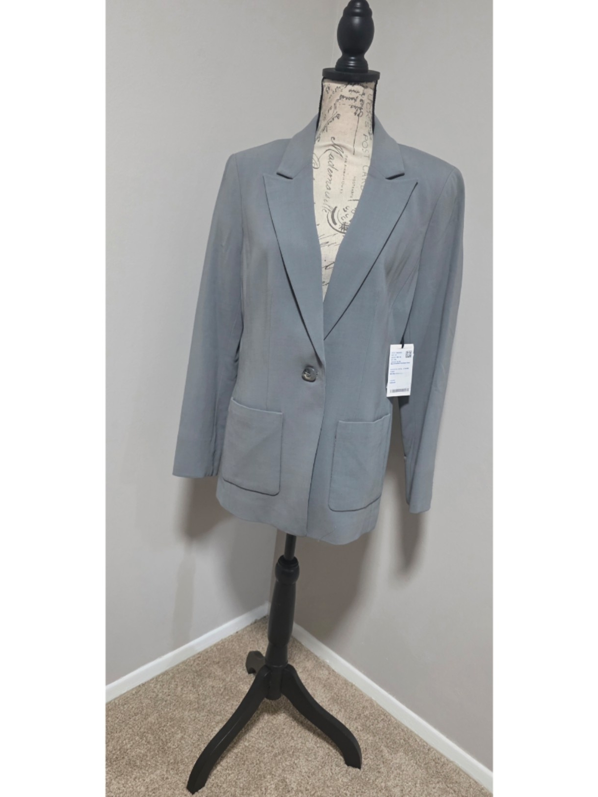 Worth Light Gray Single-Button Blazer With Patch Pockets